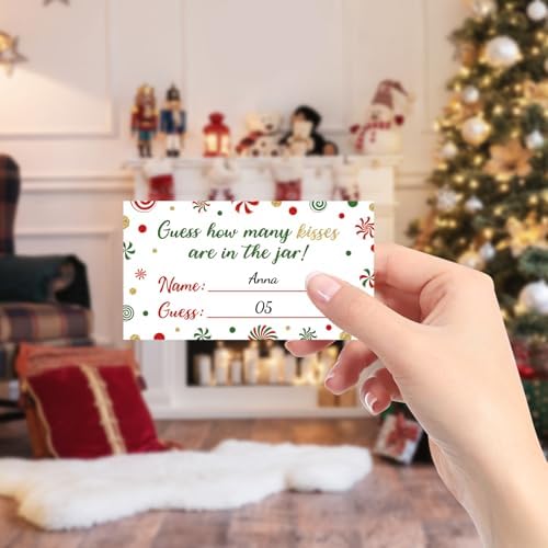 COCHIE Christmas Game for Family Office Large Groups Party Adults, Xmas Guess How Many Kisses are in The Jar Games, Winter Holiday Families Classroom Activities with Guess Cards - 30 Players (Candy)