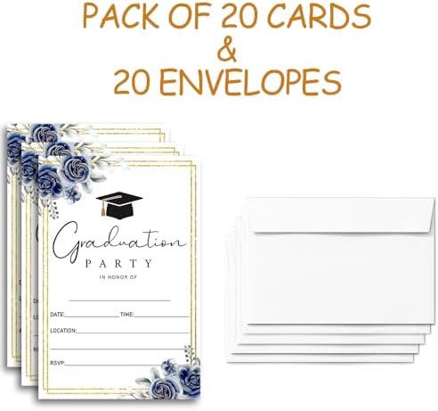 FujLoy Graduation Party Invitations 20 Cards With Envelopes Blue