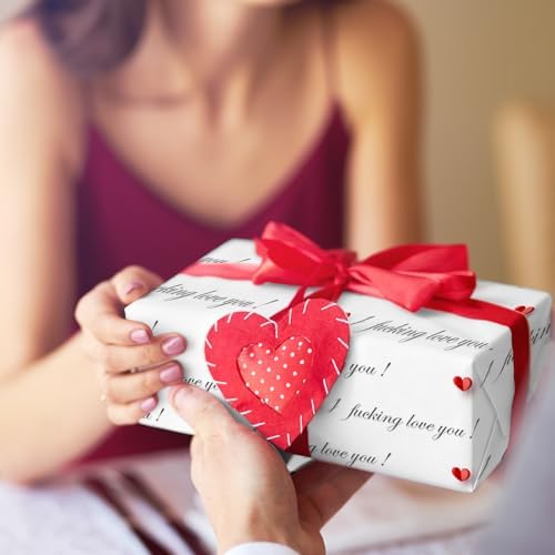 Cuitpan Funny Valentine's Day Wrapping Paper - I Fucking Love You Design for Anniversary,Wedding, Birthday, Party - 20 x 29 Inches, 6 Folded Sheets,Easy to Store