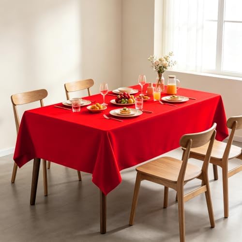 4 Pack Plastic Tablecloth 54" x 108"Disposable Red Tablecloth Rectangle Plastic Table Cover for 6 to 8 Foot Tables Indoor or Outdoor Parties Birthdays Weddings Christmas
