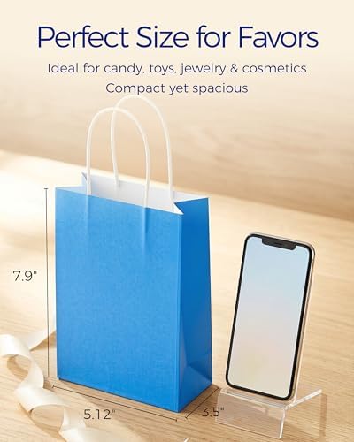SUNCOLOR 24-Pack Blue Gift Bags with Handles, 8" Goodie Bags for Party Favors, Baby Showers, Birthdays