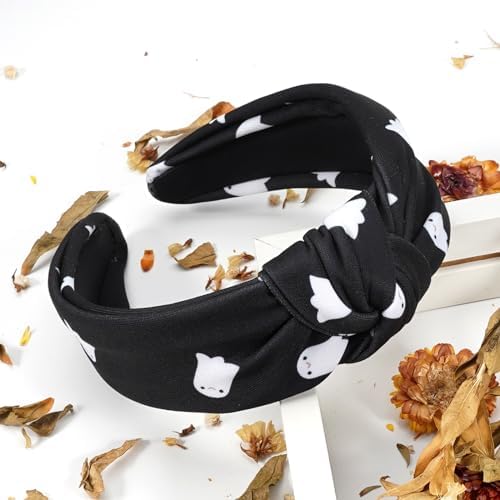 Halloween Headbands for Women Gifts Spooky Ghost Knotted Wide Headband Halloween Hair Accessories Makeup Hair Hoop