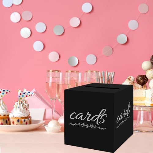 Black Silver Card Box for Party, Wedding, Graduation,7.8x7.8x7.8In