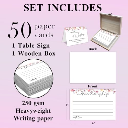 Advice and Wishes Cards Set with Message Notes and Keepsake Options, Guest Book Alternative for Baby Shower, Wedding, Bridal Shower, Graduation and Birthday Celebrations (50, B White, White Color Set)