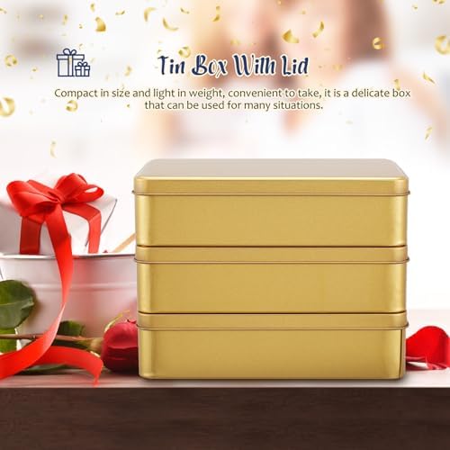 Homoyoyo 3pcs Metal Tins with Lid Rectangular Cookie Storage Boxes for Treats for Travel Organizing Items Versatile Metal Containers Sleek Design Golden
