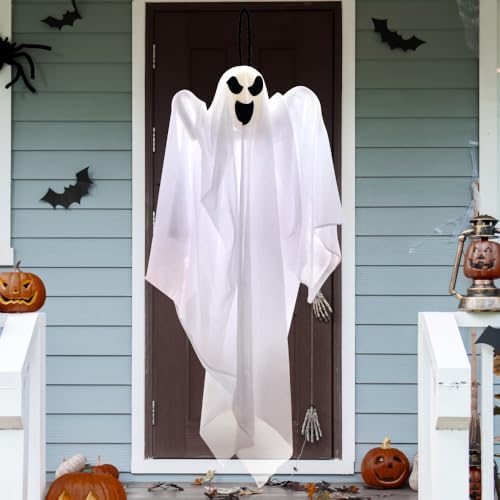 JOYIN 1 PC 27.5" Halloween Hanging Ghost Decorations Outdoor, Halloween Flying White Ghost Decor for Tree Front Yard Patio Lawn Garden, Haunted House Prop, Party Décor Outside