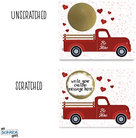 My Scratch Offs - 20 Pack Be Mine Valentine's Truck DIY Scratch Off Cards with Stickers, 3x4 Inch Customizable Love Notes for Classroom Exchange, Teacher Rewards & Party Favors for Valentine's Day