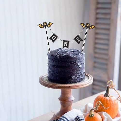 Ercadio 5Pcs Halloween Bat One Banner Cake Toppers Bats One Cake Picks for Baby Shower Happy Halloween Day Theme Birthday Party Cake Decoration Supplies
