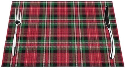 Christmas Place mats Set of 4, 12x18 Inches Red Green Plaid Decorative Placemats Rectangle Winter Table Mats for Party Home Kitchen Dining Table Decoration