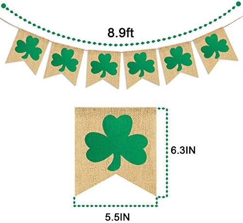 Partyprops Rustic Shamrock Garland | Burlap Shamrock Garland Banner | St. Patricks Day Decorations | Burlap Clover Garland Banner | Irish Day Celebration Decor