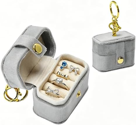 Ring Bearer Pillow Box for Dog Collar, Velvet Wedding Mini Ring Holder Pouch for Pet, Travel Ring Earrings Storage Box for Proposal Engagement Wedding Ceremony Party (Gray)