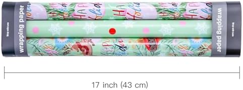 WRAPAHOLIC Christmas Wrapping Paper Roll - Mini Roll - 3 Rolls - 17 Inch X 120 Inch Per Roll - Happy Holiday Lettering with Christmas Ball and Elk, Snowflakes Holiday Collection