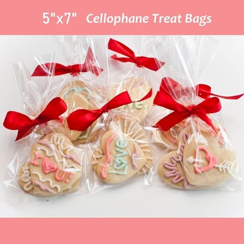 Yotelab Cellophane Treat Bags, 5x7 In Cellophane Bags With Ties, 100 Pcs