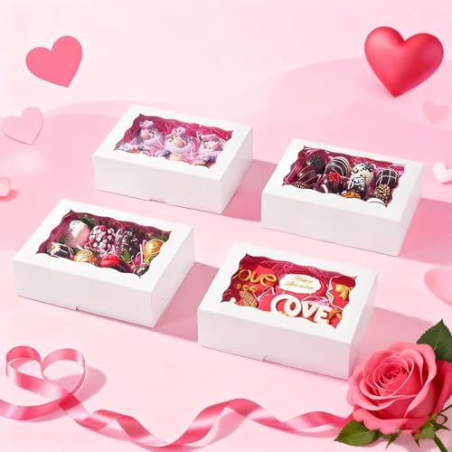 8PCS White Bakery Boxes with Window, 8x6x2.5 Inch Gift-Ready Pastry Box for Chocolate Strawberries, Macarons, Donuts, Truffles, Ores, Cookies, Donuts, Perfect for Different Holiday Celebrate