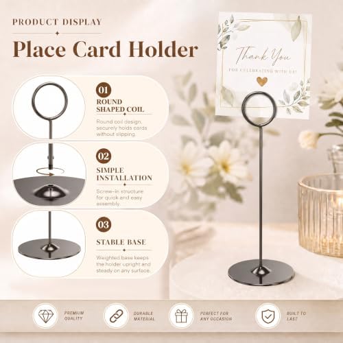 Urban Deco 16 Pieces Table Card Holder 8 inches Table Number Holders Place Steel Card Holders for Photos, Food Signs, Memo Notes, Weddings, Restaurants, Birthdays (Black)