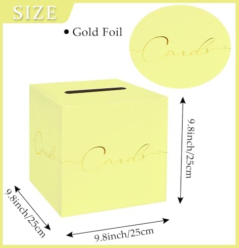HEIPINIUYE Yellow Wedding Card Box with Gold Foil 9.8" x 9.8" Yellow Large Gift Card Box for Party Wedding Reception Graduation Birthday Baby Shower Cardboard Raffle Envelope Box with Slot