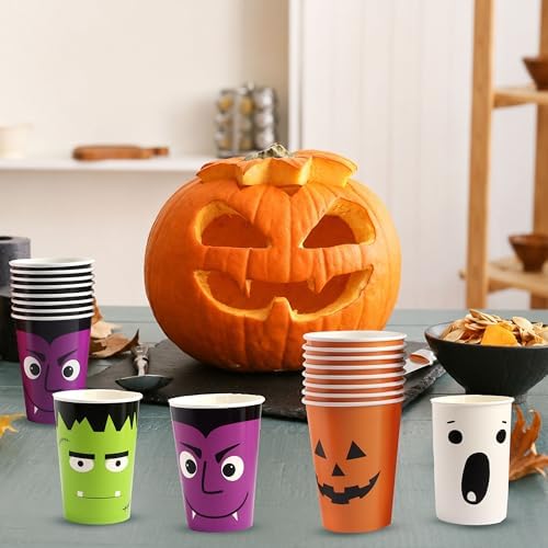 100 Count Halloween Character Disposable Paper Cups 12 oz 4 Designs