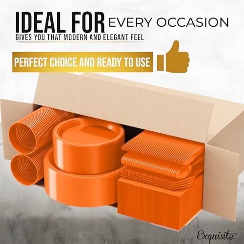 Exquisite 350 Pcs Orange Plates and Napkins Party Supplies Plate Sets