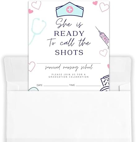 4x6 2026 Nursing School Graduation Invitations (20 Cards + 20 Envelopes) - ‘She’s Ready To Call The Shots’ Nurse Grad Party Invites.(017)