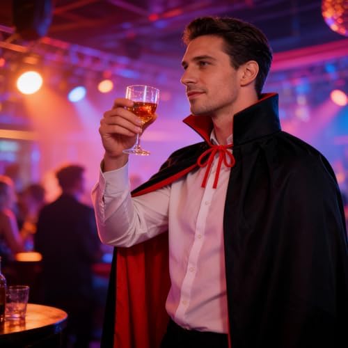 Adult Stand Collar with Hood Reversible Cloak Masquerade Cape for Halloween