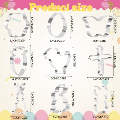Easter Cookie Cutters, 9 Pieces Chick Carrot Egg Bunny Butterfly Rabbite Cross Flowers Shapes Metal Stainless Steel Biscuit Cutters Holiday Themed Baking Kit