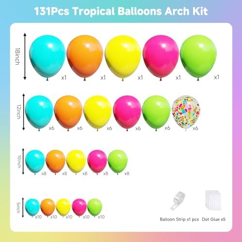 Tropical Balloons Arch kit, 131Pcs Hawaiian Summer Party Balloons