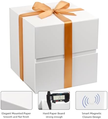 LIFELUM White Gift Box for Wedding with Magnetic Lid, 10.2"x10.2"x10.2"