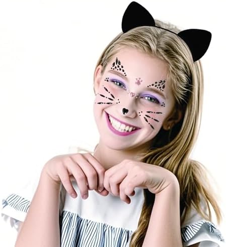 Halloween Cat Ears Headband and Face Jewels Set for Adult Women Accessories