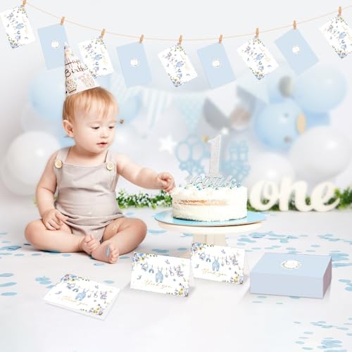 24 Pack Blue Flower Baby Shower Thank You Cards, Boy Baby Gift Card with Envelopes and Stickers, Greeting Cards Bulk for Baby Shower Party