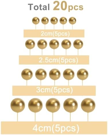 ASTARON 20 Pcs Gold Balls Cake Topper Decorations for Birthday Cake Decor