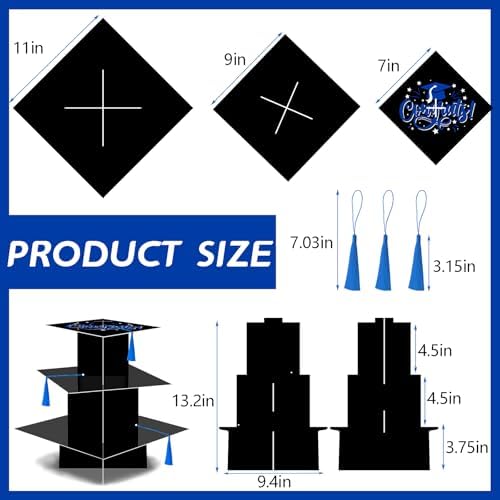 KALEFO Graduation Decorations 2026 Graduation Cap Cupcake Stand with Tassel Grad Party Favors Table Decor Grad Supplies (Blue)