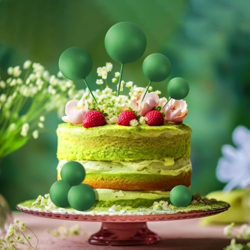 ASTARON 20 Pcs Dark Green Balls Cake Topper Decorations for Birthday Cake