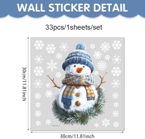Christmas Window Clings Blue Snowman Window Stickers with Green Garland Double Sided White Snowflake Window Decals Removable Glass Decals for Holiday Home Classroom Party Seasonal Ornaments