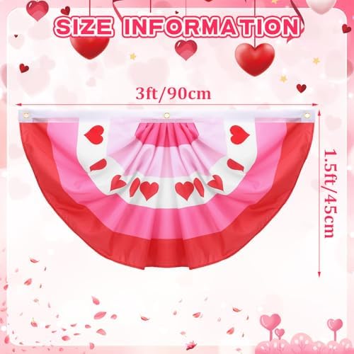 Augshy 4Pcs Valentines Day Bunting Fan Flags, Pink Red Heart Pleated Banner