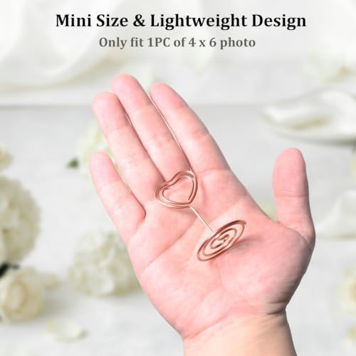 Jofefe 20pcs Mini Place Card Holder, Table Number Holders, Table Card Holders, Table Number Stands, Wire Table Picture Photo Holder Menu Clips for Wedding Favors with Heart Shaped (Rose Gold)