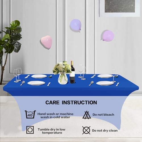 IVAPUPU 8FT Table Cloth for Rectangular Spandex Royal Blue Table Cover