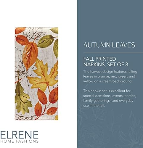Autumn Leaves Fall Printed Napkins, Set of 8, Multicolor - 17" W x 17" L