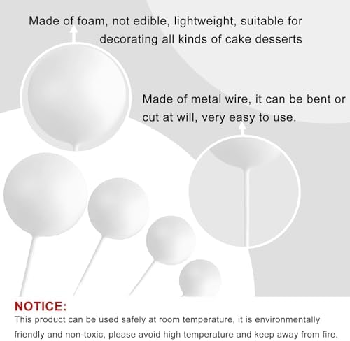 ASTARON 20 Pcs Foam White Balls Cake Topper Decorations for Birthday Cake