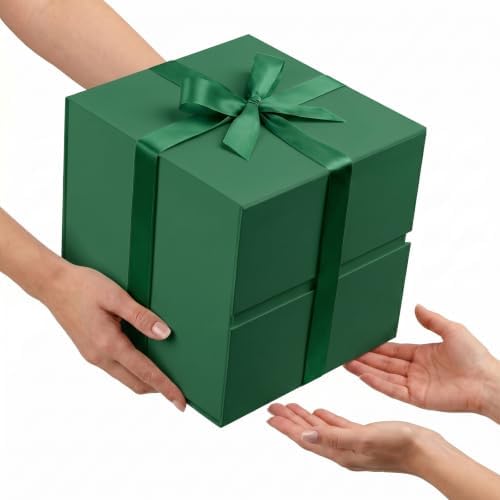Dark Green Gift Box for Christmas with Magnetic Lid, 10.2"x10.2"x10.2"