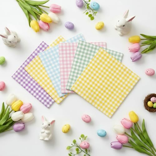 NatNarr 80 Pk Gingham Napkins Light Blue Napkins Disposable, 6.5"