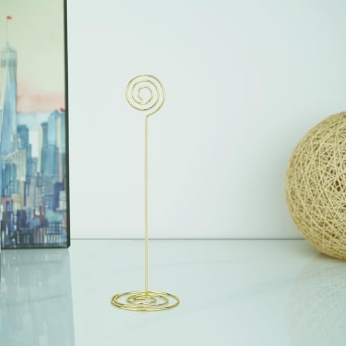 Jofefe Place Card Holders - 10pcs 8.6" Tall Table Card Holders Table Number Holders Table Picture Stand Wire Photo Holder for Place Cards Wedding Party Office Desk Name Memo Menu Clips (Gold)