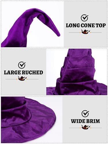 Ultrafun Women's Large Ruched Witch Hat Halloween Black Witch Wizard Hat Costume Accessory Adult