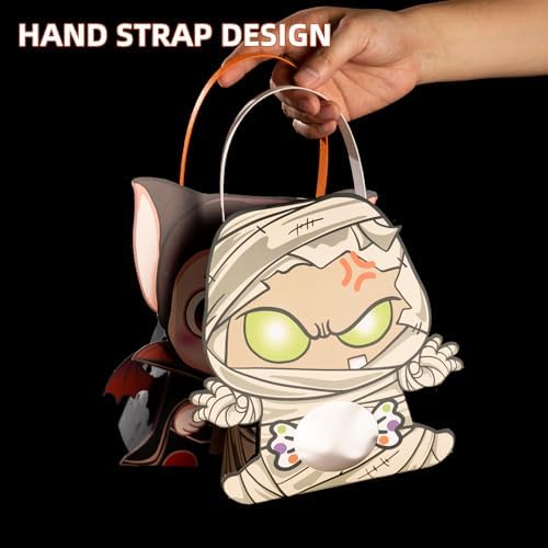 CcXxMming 30 PCS Halloween Treat Boxes with Handles and Stickers, 4 Designs Ghost Mummy Vampire Candle, Medium Size, Halloween Candy Gift Boxes and Goodie Bags with Transparent Window, Party Favors