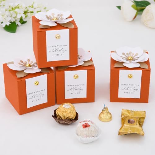 FEIYI 20 PCS Favor Boxes, Burnt Orange Candy Boxes 2.55x2.55x2.55