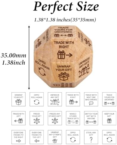 Santa Swap Gift Exchange Dice, 18-Sided White Elephant Dices Games for Family Game Night, Christmas Party Gifts Gift Exchange Dice Game for Families Adults, Funny Secret Santa Gifts Wooden Dices