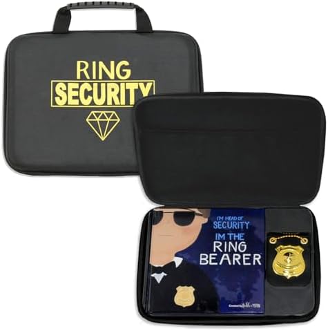 Tickle & Main Ring Bearer Proposal Gift Set - Youth S/M, Ages 4 & Up, Black Polyester - Includes Storybook, Leather Badge & Security Briefcase - Kids Ring Bearer Gifts