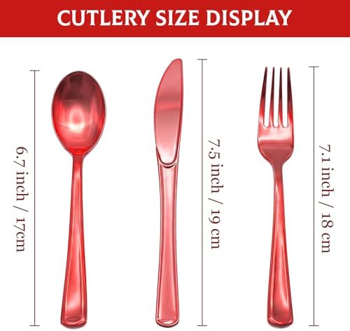 Glowserve 153 Pack Red Disposable Plastic Silverware Set Cutlery Set