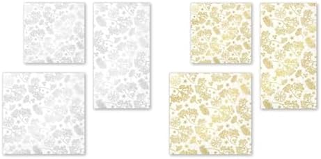 IHR Ideal Home Range Party Napkins Disposable 3-Ply Paper Lunch Napkin Pack, 6.5" x 6.5", Bright Winter Branches (Cream & Gold), 20-Count