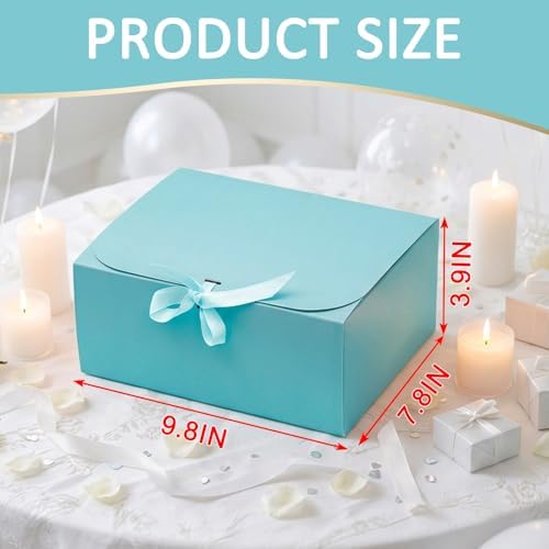 LWYMX 12 PCS Blue Gift Boxes with Lids，9.8x7.8x3.9, Bridesmaid Proposal Box with Ribbon, Gift Boxes for Wedding, Christmas, Valentine's Day,Birthday,Baby Shower and the other Parties