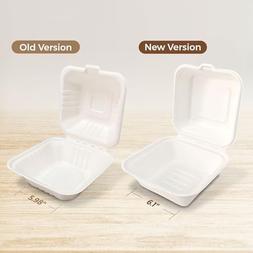6X6 inch Compostable White Clamshell Take Out Food Containers with Lids